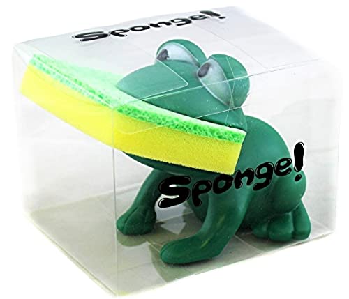 Animal Shape Novelty Kitchen Sponge Holder and Sponge Choice of Frog or Duck (Green Frog) - Grill Parts America