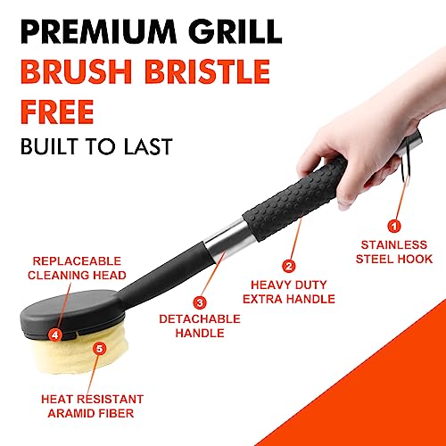Grill Brush for Outdoor Grill, Safe Grill Brush Bristle Free for Grill Cleaning, Steam Cleaner Grill Cleaning BBQ Brush with 2 PCS Replaceable Cleaning Heads for Cast Iron, Stainless-Steel Grates - Grill Parts America