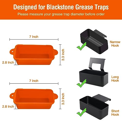 AKSDTH 2 Pack Blackstone Silicone Grease Cup Liners for 36 28 22 17 Inch Griddle, Reusable Grease Catcher Liner Grill Grease Tray Blackstone Accessories, Replacement of Aluminum Foil Drip Pans, Orange - Grill Parts America