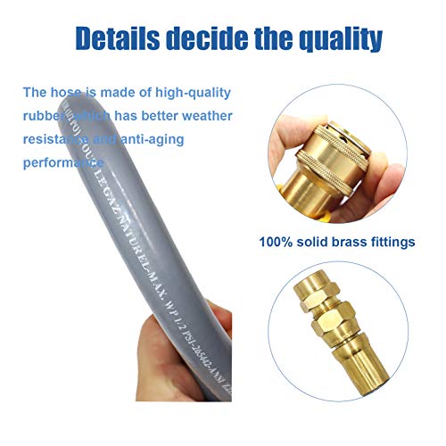 12 Feet 1/2-Inch Natural Gas Hose with Quick Connect Fitting for BBQ, Grill, Pizza Oven, Patio Heater and More NG Appliance, Propane to Natural Gas Conversion Kit - CSA Certified - Grill Parts America