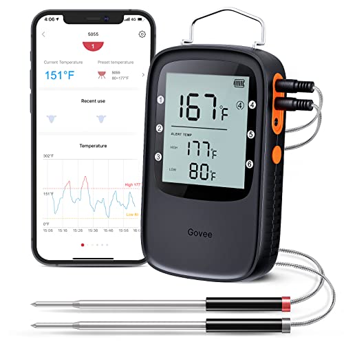 Govee Bluetooth Meat Thermometer, Wireless Meat Thermometer for Smoker Oven, Digital Grill Thermometer with 2 Probes, Timer Mode, Smart LCD Backlight BBQ Thermometer for Cooking Turkey Fish Beef - Grill Parts America