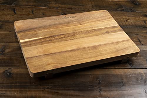 BLACKSTONE 5595 Solid Acacia Wood Griddle Cutting Board with Feet (17 x 12”)- Large and Lightweight, Premium Durable Quality to Chop Vegetables for Indoor, Outdoor, Kitchen, Easy to Clean (Rectangle) - Grill Parts America