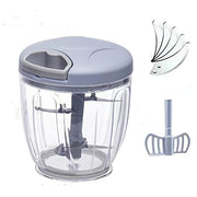 Hand Pull String Vegetable Chopper Onions Chopper，Manual Food Chopper for food，Food Blender Environmental Protection and Energy Saving Green （Send: five spare blades and egg beater）(900ML, blue) - Kitchen Parts America