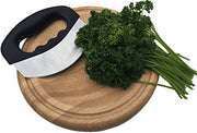 Checkered Chef Mezzaluna Knife - Rocker Knife, Mincing Knife, and Mezzaluna Chopper w/Single Blade and Cover/Sheath - Vegetable Cutter & Salad Chopper - Kitchen Parts America