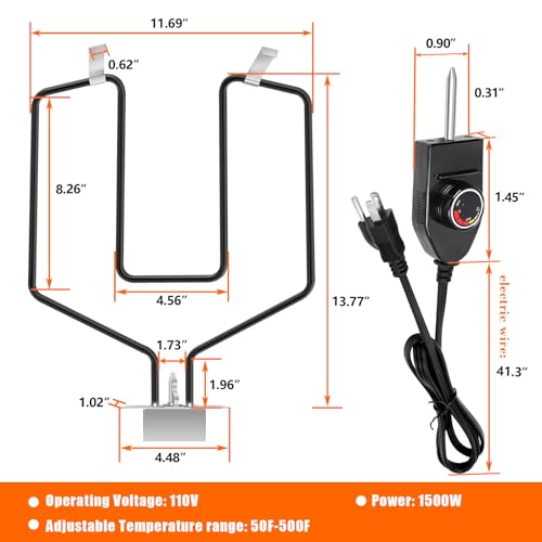 Hisencn Universal Electric Smoker Heating Element for Masterbuilt Smoker with Adjustable Thermostat Cord Controller 1500W, Grill Element Replacement for Turkey Fryers & Most Electric Smokers, 110 Volt - Grill Parts America