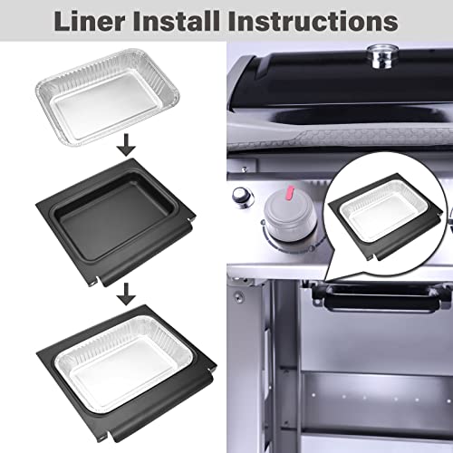 Grease Catcher with 10 Pack Aluminum Grease Cup Liners for Weber Spirit/Spirit II 200/300 Genesis and Genesis II LX200/300 Series Grill, Replacement Part Drip Pan for Weber Traveler 67047 83156 6415 - Grill Parts America