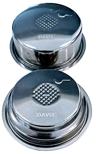 DAVIX [2 Pack] Single Cup + Double Cup Replacement Parts for Breville Cafe Roma Espresso ESP8XL, 51 mm PRESSURIZED Espresso Filter Basket, Stainless Steel Double Wall, Fit Cuisinart EM-100FBS - Grill Parts America