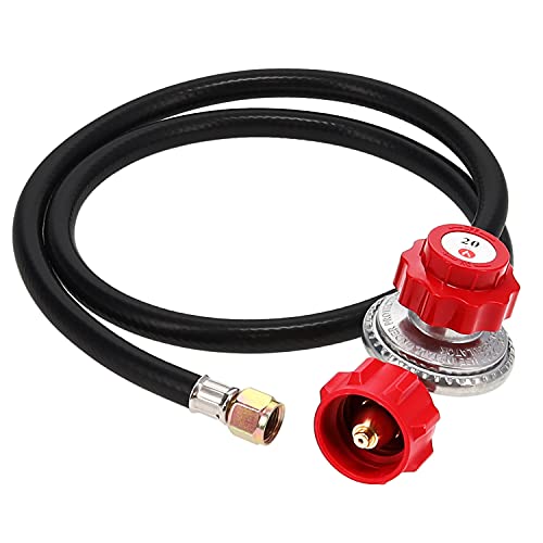 GasOne 2109-RED 4 ft High Pressure 0-20 PSI Adjustable Regulator with Red QCC-1 Type Hose-Works with Newer U.S. Propane Tanks - Grill Parts America