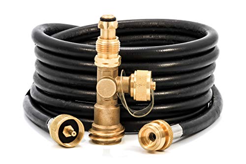 Camco 59103 Propane Brass Tee with 3 Port and 12' Hose,black and gold, 10.4 x 7.6 x 2.7 inches - Grill Parts America