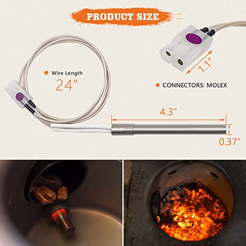 YAOAWE 2 Packs Upgraded Pellet Grill Igniter Replacement for Pit Boss & Camp Chef Smokers, Hot Rod Ignitor Parts Kit with 2pc Fuse, 200W 120V - Grill Parts America