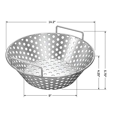 Skyflame 14 Inch Stainless Steel Charcoal Basket Accessories Compatible with Kamado Joe Classic | Large Big Green Egg | Pit Boss | Louisiana Grills & Other Grills - New Version of Hollow Holes Design - Grill Parts America