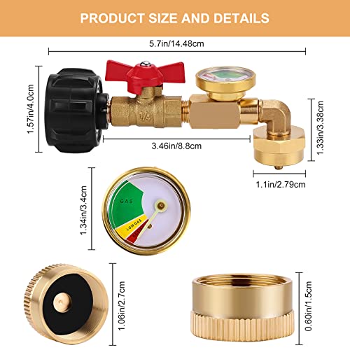 WADEO Propane Adapter 1lb to 20lb, QCC1 Propane Refill Elbow Adapter with Gauge and ON-Off Control Valve for 1LB Propane Tank to Be Refilled Gas from 5~40 LB Propane Tank - Grill Parts America