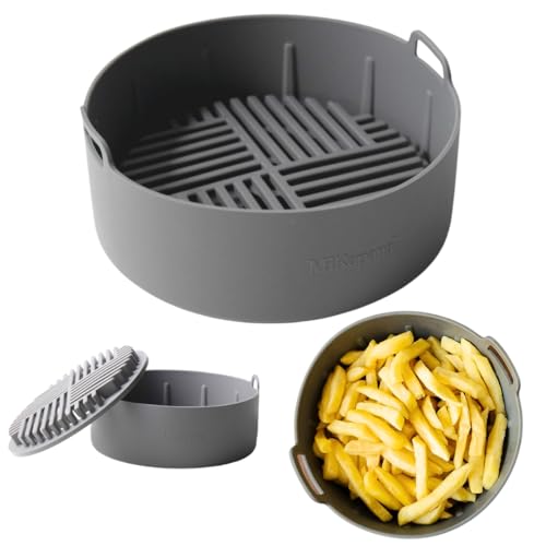 MiKapana Silicone Air fryer Liners Reusable for Air Fryer Basket Sturdy Strong Kitchen Gadgets Air Fryer Accessories Airfryer Liners Silicone Bowl For Air Fryer Oven BPA free Size 8.6"/22 cm Grey - Grill Parts America