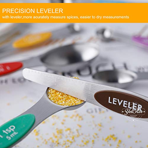 Magnetic Measuring Spoons Set of 8 Stainless Steel Dual Sided Stackable Measuring Spoons Nesting Teaspoons Tablespoons for Measuring Dry and Liquid Ingredients - Grill Parts America