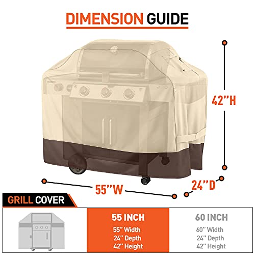 Arcedo BBQ Grill Cover, Heavy Duty 55 Inch Waterproof Gas Grill Cover for Weber Charbroil Nexgrill Brinkmann Grills and More, UV Resistant Outdoor 3-4 Burner Barbecue Cover with Air Vents, Beige&Brown - Grill Parts America