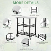 LUE BONA Foldable Outdoor Grill Cart with 2 Total Lock Casters, Stainless Steel Pizza Oven Stand, Rolling BBQ Table and 3 Shelf Folding Kitchen Island, Black - Grill Parts America