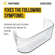 Durable 240323002 Refrigerator Door Shelf [DIY Tips Below] by PartsBroz - Compatible Kenmore Frigidaire Parts - Replaces AP2115742 EA429725 PS429725 - Lifetime Cantilever Shelf, Clear Plastic Drawer - Grill Parts America