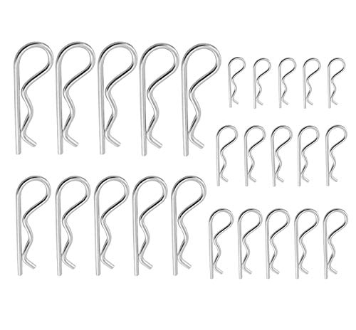 XBDZR 25 Pcs R Shaped Spring Cotter Pins Fastener Assortment Kit, Zinc Plated Steel Retaining Hair Pin for Hitch Pin Lock System - 5 Sizes - Grill Parts America