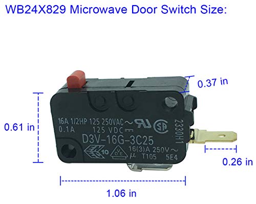 LONYE WB24X829 D3V-16G-3C25 Secondary Door Switch Fit for GE Microwave 253819 AP2024337 PS237421(Normally Open)(Pack of 2) - Grill Parts America