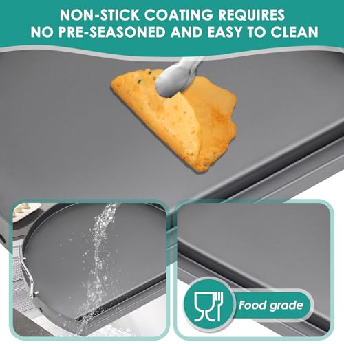 SafBbcue Non-stick Surface Round Universal Griddle for Weber Charcoal Grill and Other BBQ Grills,Nonstick Steel Flat Top Grill with Silicone Finger Sleeve,Stove Top Griddle for Camping&Parties,18"×13" - Grill Parts America