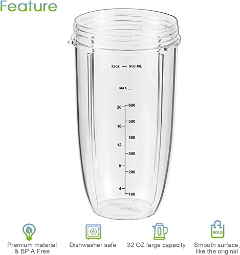 Replacement Parts 32oz Blender Cups (2 Packs) Replacement Blender Cups Compatible with NutriBullet 600w and 900w Blender - Kitchen Parts America