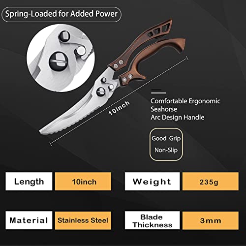 Poultry Shears, Heavy Duty Kitchen Shears with Serrated Edge, No Rust Spring Loaded, Multipurpose Stainless Steel Kitchen Scissors for Chicken, Bone, Meat, Turkey, Fish Thanksgiving Christmas Day - Kitchen Parts America