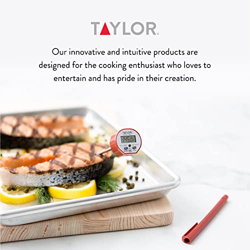 Taylor Waterproof Digital Instant Read Thermometer For Cooking, BBQ, Grilling, Baking, And Meat, Comes With Pocket Sleeve Clip, Red - Grill Parts America