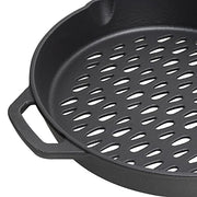 MOASKER 12" Cast Iron Round Grill Basket for Veggie Meat Fish, Dual Handle BBQ Grill Topper for Outdoor Grill, Fit for any Charcoal Smoker & Gas Grills, Nonstick Pan Tray - Grill Parts America