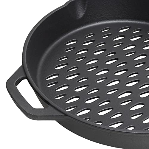 MOASKER 12" Cast Iron Round Grill Basket for Veggie Meat Fish, Dual Handle BBQ Grill Topper for Outdoor Grill, Fit for any Charcoal Smoker & Gas Grills, Nonstick Pan Tray - Grill Parts America
