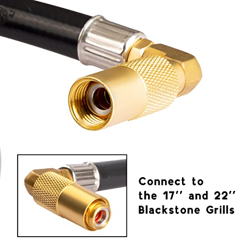 DOZYANT 6 Feet Propane Regulator and Hose with Elbow Adapter for Blackstone 17 inch and 22 inch Table Top Griddle, Replacement Parts Connect to Large 20 Propane Tank - Grill Parts America