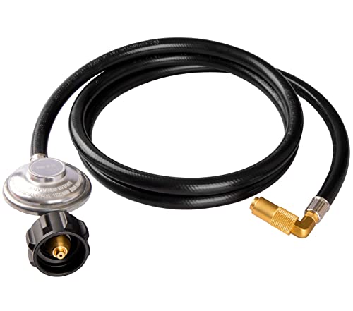 DOZYANT 6 Feet Propane Regulator and Hose with Elbow Adapter for Blackstone 17 inch and 22 inch Table Top Griddle, Replacement Parts Connect to Large 20 Propane Tank - Grill Parts America