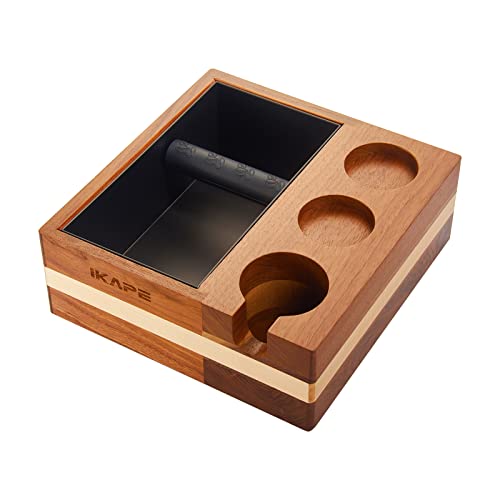 IKAPE Espresso Knock Box, 58MM Espresso Accessories Organizer Box Compatible with All Espresso Accessories, Natural Mahogany Tamping Station Base(4 IN One) - Kitchen Parts America