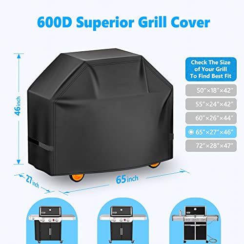 HomWanna Grill Cover 65 Inch - Superior BBQ Cover for Weber Genesis 400 and Summit 400 Series Gas Grill - 600D Outdoor Barbecue Cover for Weber 4 Burner Genesis ii E325s, E410 and Summit E470, S420 - Grill Parts America