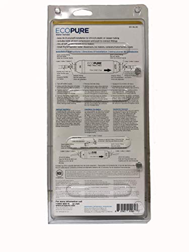 EcoPure EPINL30 5 Year in-Line Refrigerator Filter-Universal Includes Both 1/4" Compression and Push to Connect Fittings , White - Grill Parts America