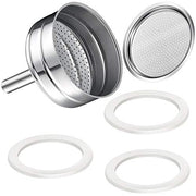 Moka Express Replacement Funnel Kits, 3 Packs Replacement Gasket Seals, 1 Stainless Steel Replacement Funnel with 1 Pack Stainless Filter Replacement (6-Cup) - Kitchen Parts America