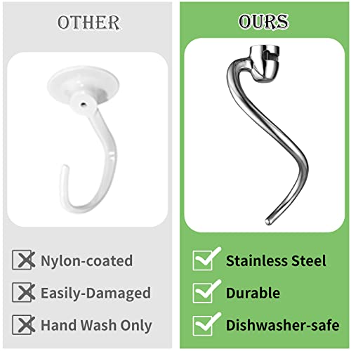 Gdrtwwh Stainless Steel Dough Hook Attachment for KitchenAid 5 & 6-Quart Bowl-Lift Mixer,Replacement Parts Bread Hook, Dishwasher Safe (Replace KNS256CDH) - Kitchen Parts America