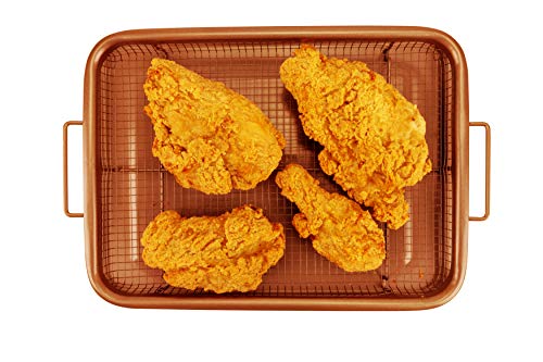 EaZy MealZ Crisping Basket & Tray Set | Air Fry Crisper Basket | Tray & Grease Catcher | Even Cooking | Non-Stick | Healthy Cooking (9.5" x 13", Copper) - Kitchen Parts America