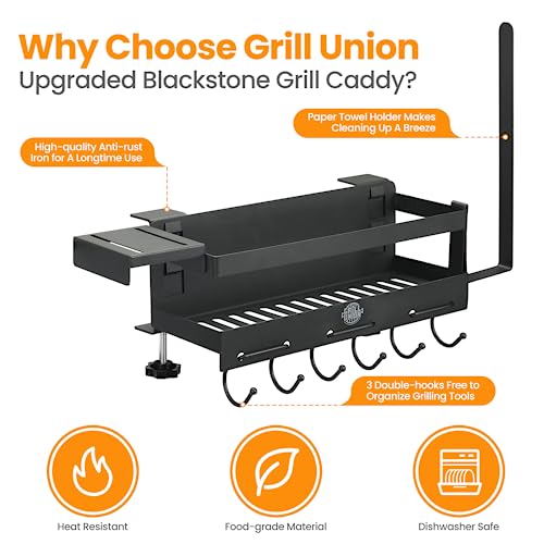Grill Griddle Caddy for Blackstone Griddle Accessories Storage, Space Saving Grill Accessories Tool Holder, BBQ Accessories Organizer Box for 28'' 36'' Blackstone Griddle, No Drill (w/spatula shelf) - Grill Parts America