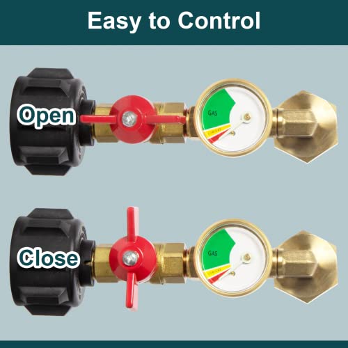 GASPRO Upgraded Propane Refill Adapter with Valve and Gauge, Fill 1 lb Bottles from 20 lb Tank, 90-Degree Elbow Design, Easy to Use, Solid Brass - Grill Parts America