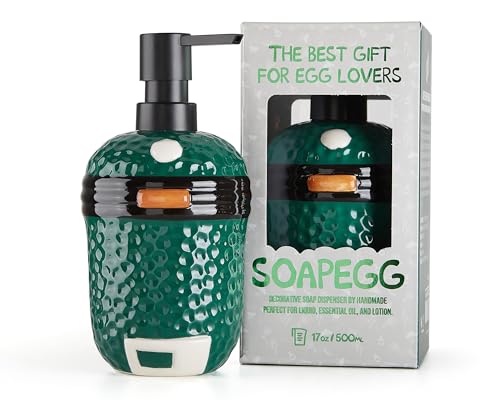 GriAddict SoapEGG, The Big Green Egg Ornament, BGE Charcoal Grill Accessories - Lovely Ceramic Bottel with Rust Proof Pump, Works for Kitchen, Bathroom, and Outdoor Barbecue, Novelty Gift for Egghead - Grill Parts America