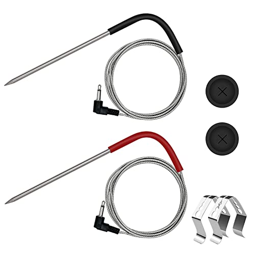 2-Pack Temp Meat Probe Replacement for Pit Boss Pellet Grills and Smokers,  3.5mm Plug Thermometer Probe Accessories with 2 Pack Probe Grommets and  Probe Clips