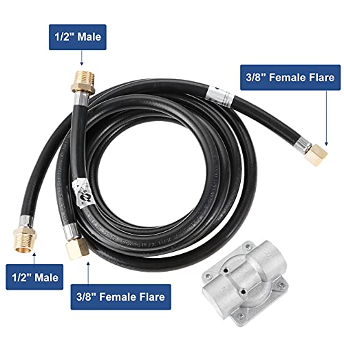 10 Feet Natural Gas Hose Conversion Kit with 5" Outlet Pressure Regulator Valve, Low Pressure Natural Gas Grill Hose for BBQ, Grill, 1/2" Male NPT x 3/8" Female Flare - Grill Parts America