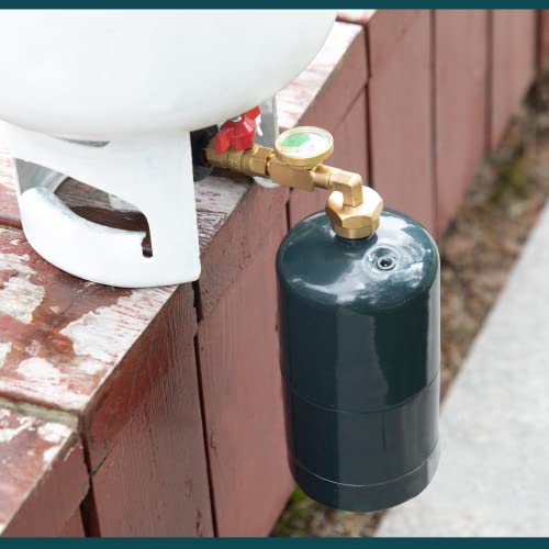 GASPRO Upgraded Propane Refill Adapter with Valve and Gauge, Fill 1 lb Bottles from 20 lb Tank, 90-Degree Elbow Design, Easy to Use, Solid Brass - Grill Parts America