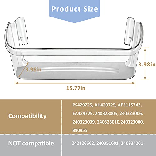240323002 Refrigerator Door Bin Shelf Compatible with Frigidaire or Electrolux, Bottom 2 Shelves on Refrigerator Side, Clear, Double Unit, Replaces PS429725, AP2115742 - Grill Parts America