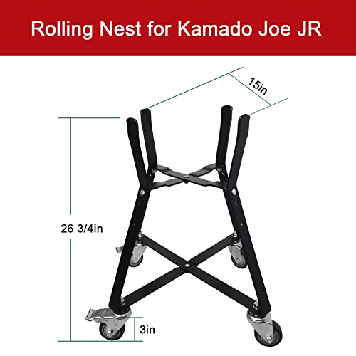 Quantfire Rolling Cart for Kamado Joe Junior 13.5" Grill Stand for Kamado Joe Accessories, Rolling Nest with Heavy Duty Locking Caster Wheels Powder Coated Steel for Smoker Kamado Grill Stand Black - Grill Parts America