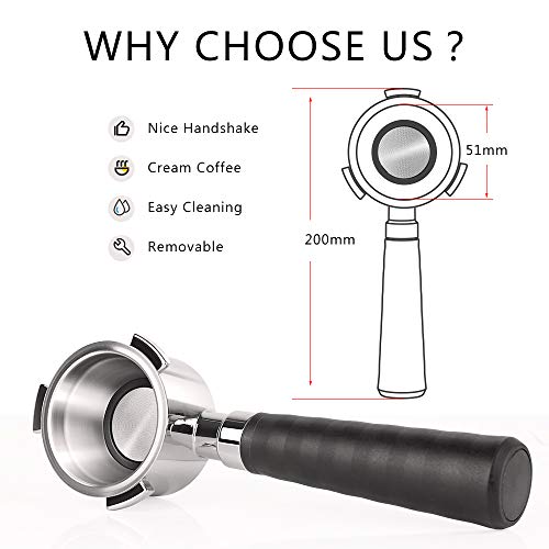 51 mm coffee strainer with filter basket and wooden handle, replacement compatible with Delonghi EC680 EC685 coffee machines + magnetic espresso funnel for strainer, dispensing ring 51 mm - Kitchen Parts America