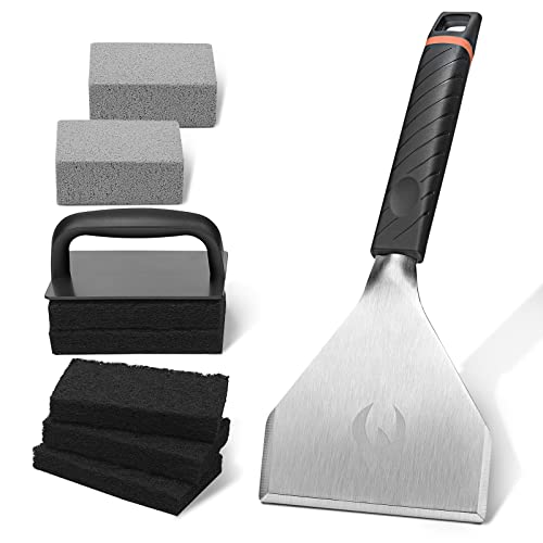 HOMENOTE Griddle Cleaning Kit for Blackstone, Professional Griddle Scraper Kit with Reinforced Heavy Duty Griddle Scraper, Grill Bricks, Scouring Pads with Handle - Grill Parts America