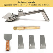 Botiliceer Grill Scraper Heavy Duty Griddle Scraper Flat Top Grill Accessories Barbecue Cooking Tool with 1 Shovel 3 Blades and 1 Brush for Outdoor Grill - Grill Parts America