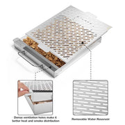 Onlyfire Stainless Steel Wood Chip Smoker Box, Rectangle BBQ Smoker Box With Removable Water Reservior for Charcoal or Gas Grills, 13.7 x 11.8 Inch - Grill Parts America