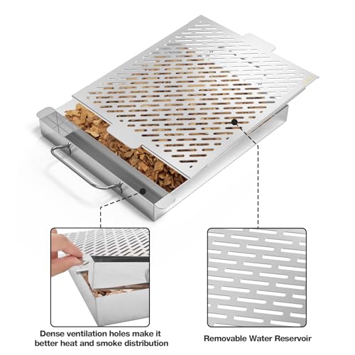 Onlyfire Stainless Steel Wood Chip Smoker Box, Rectangle BBQ Smoker Box With Removable Water Reservior for Charcoal or Gas Grills, 13.7 x 11.8 Inch - Grill Parts America